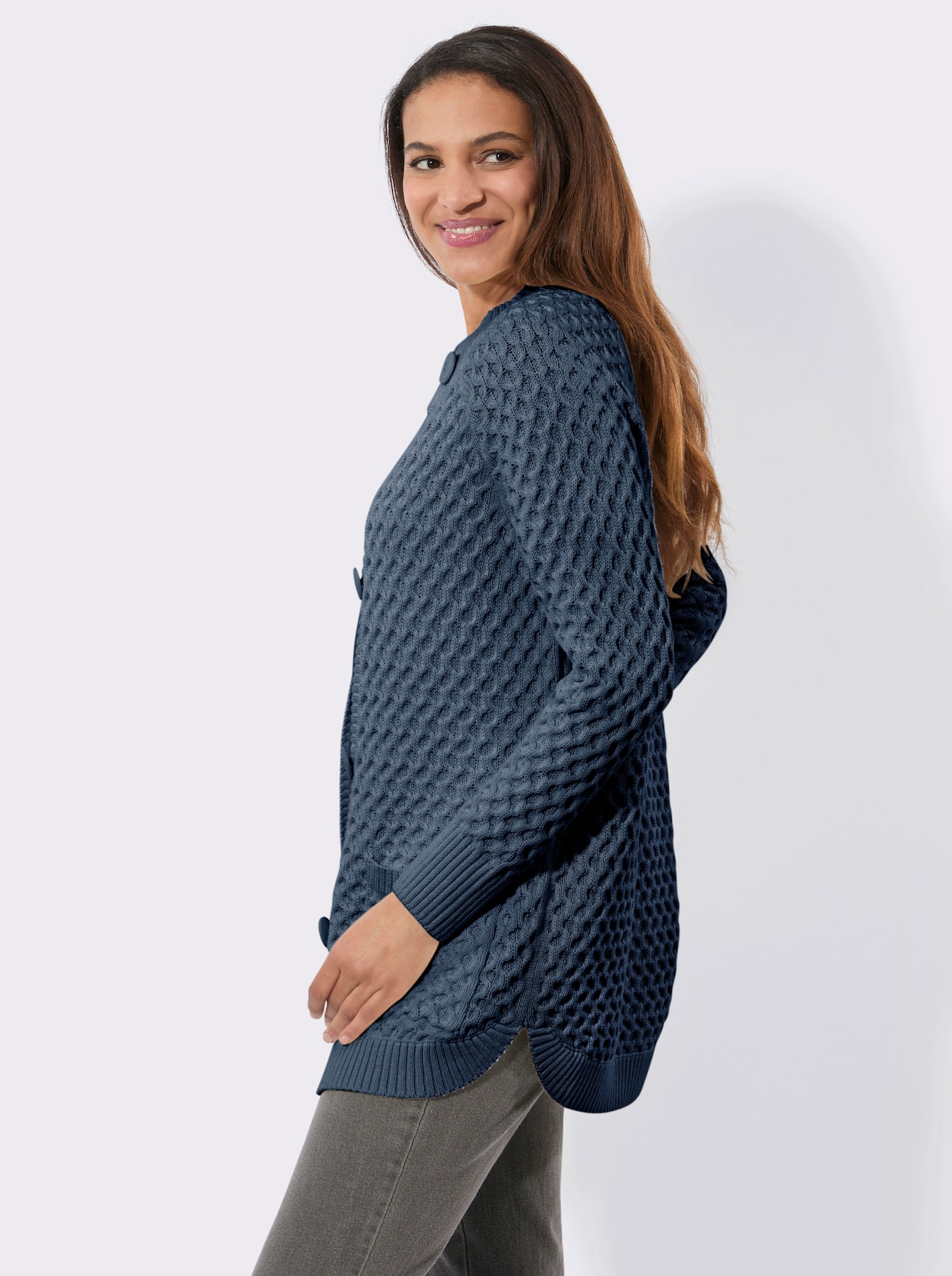Veste longue en tricot avec poches - bleu fumée