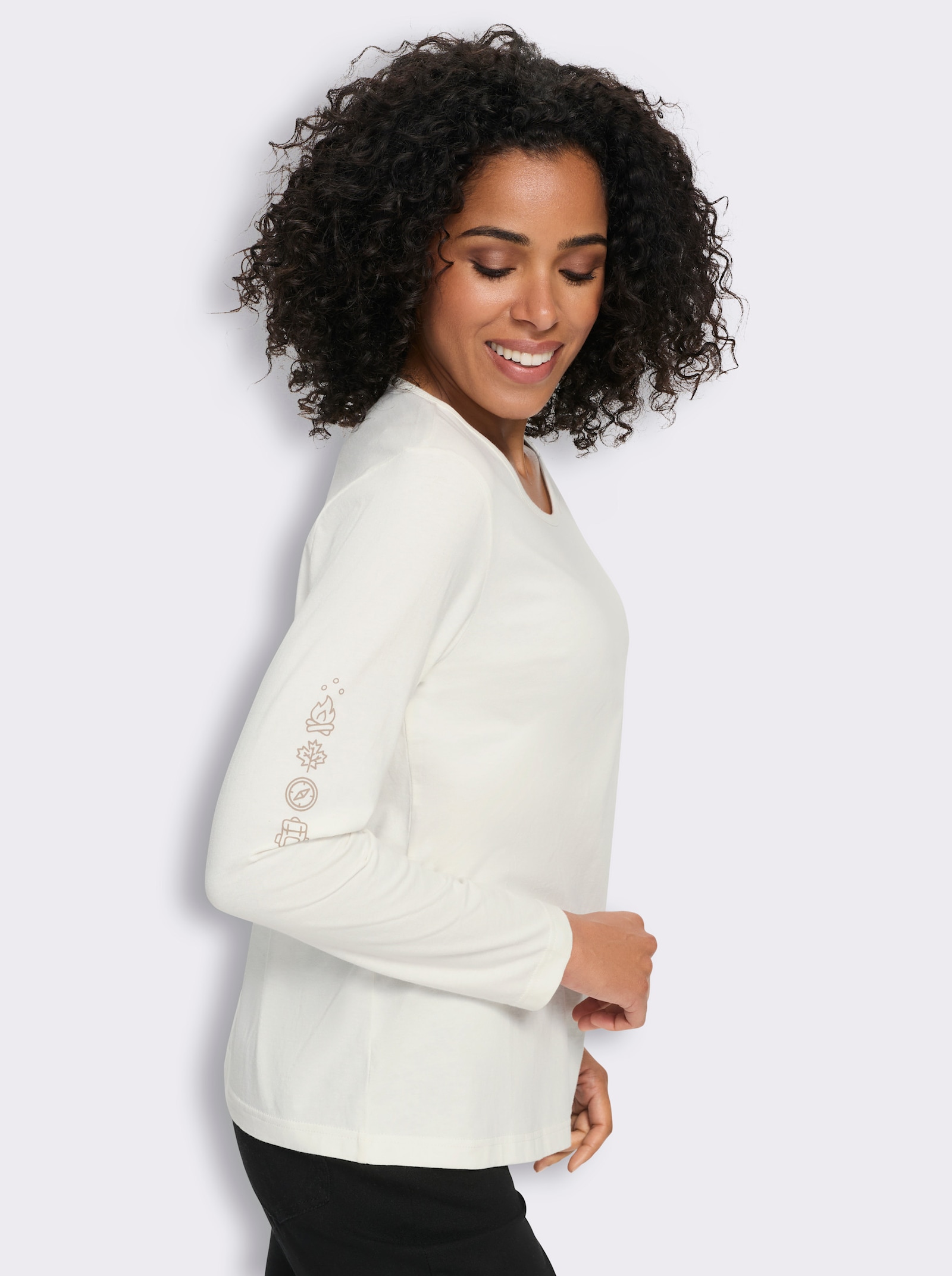 Langarmshirt mit platzierten Print-Motiven - ecru-sesam