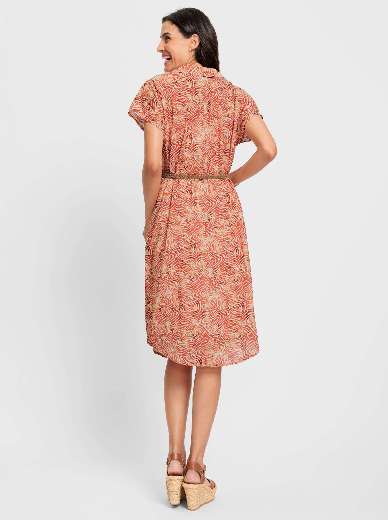 Druckkleid inklusive Unterkleid - elfenbein-papaya-bedruckt