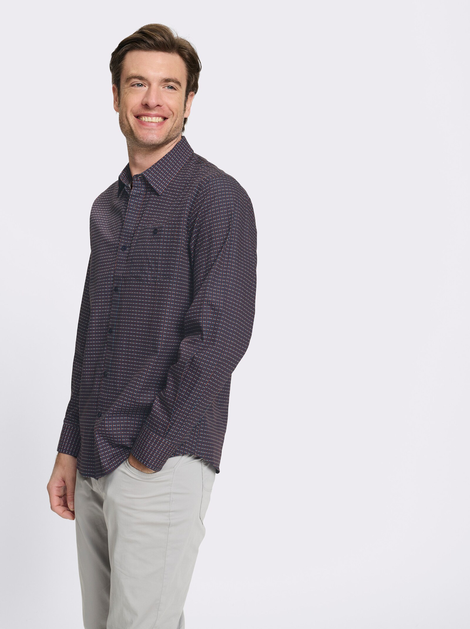 Marco Donati Langarmhemd aus Baumwoll-Popeline, bedruckt - dunkelblau-gemustert