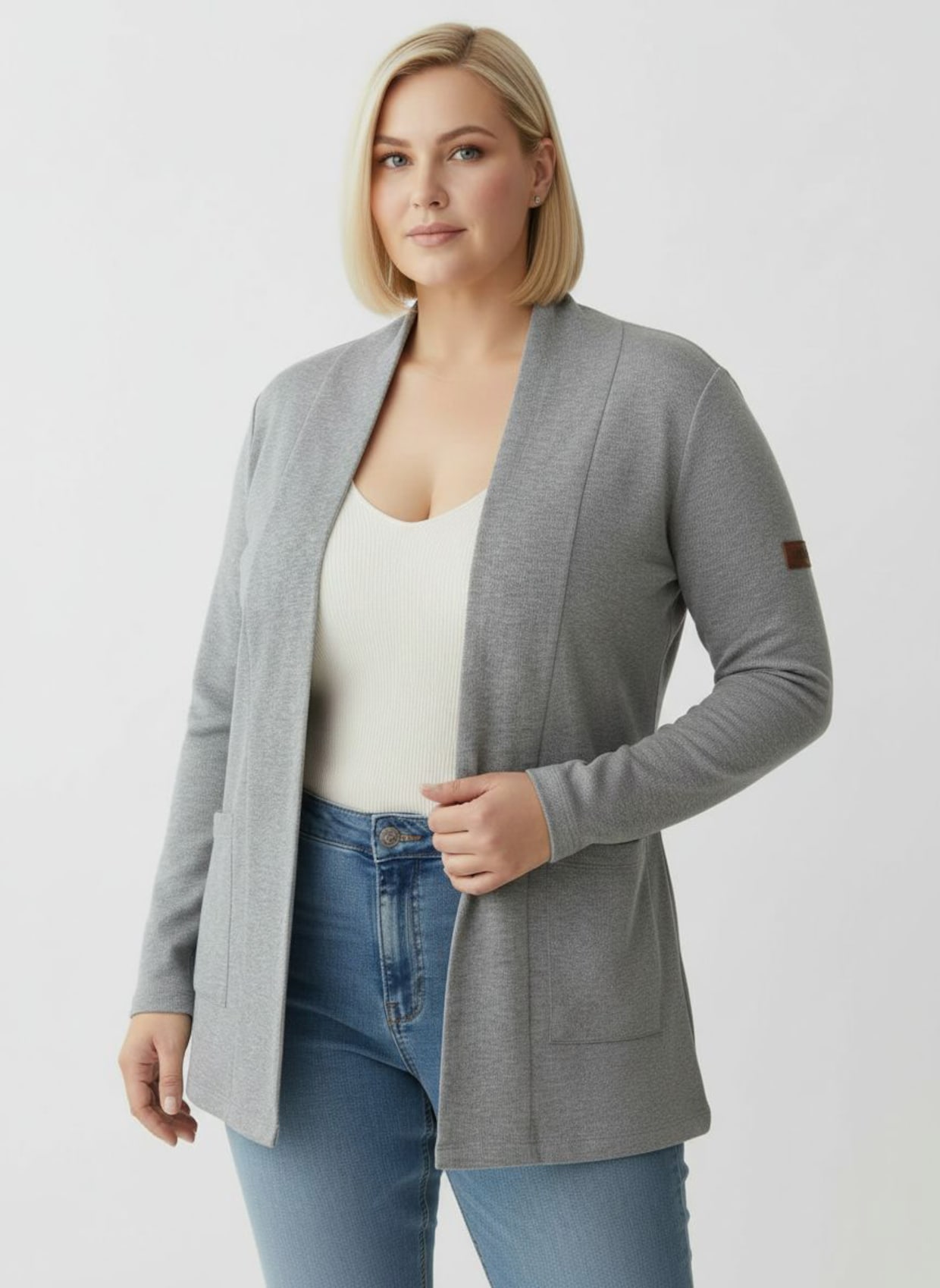 Shirtjacke mit Schalkragen - grau-meliert