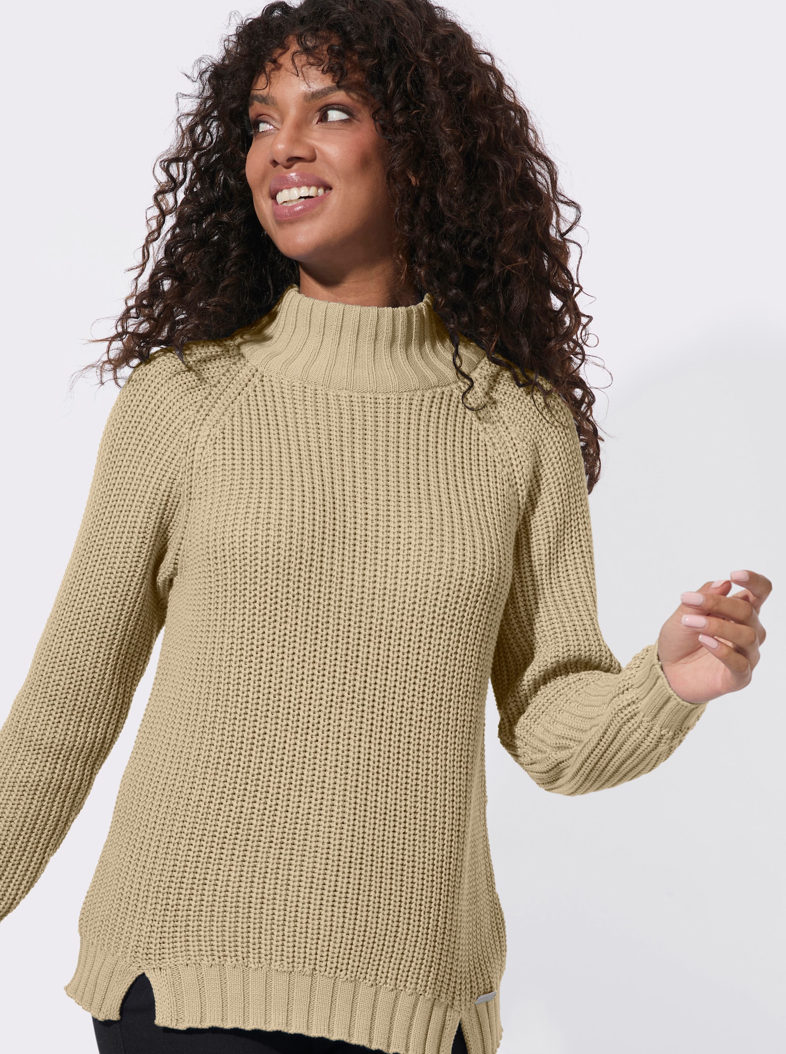Stehkragenpullover mit Raglan-Ärmel - sand