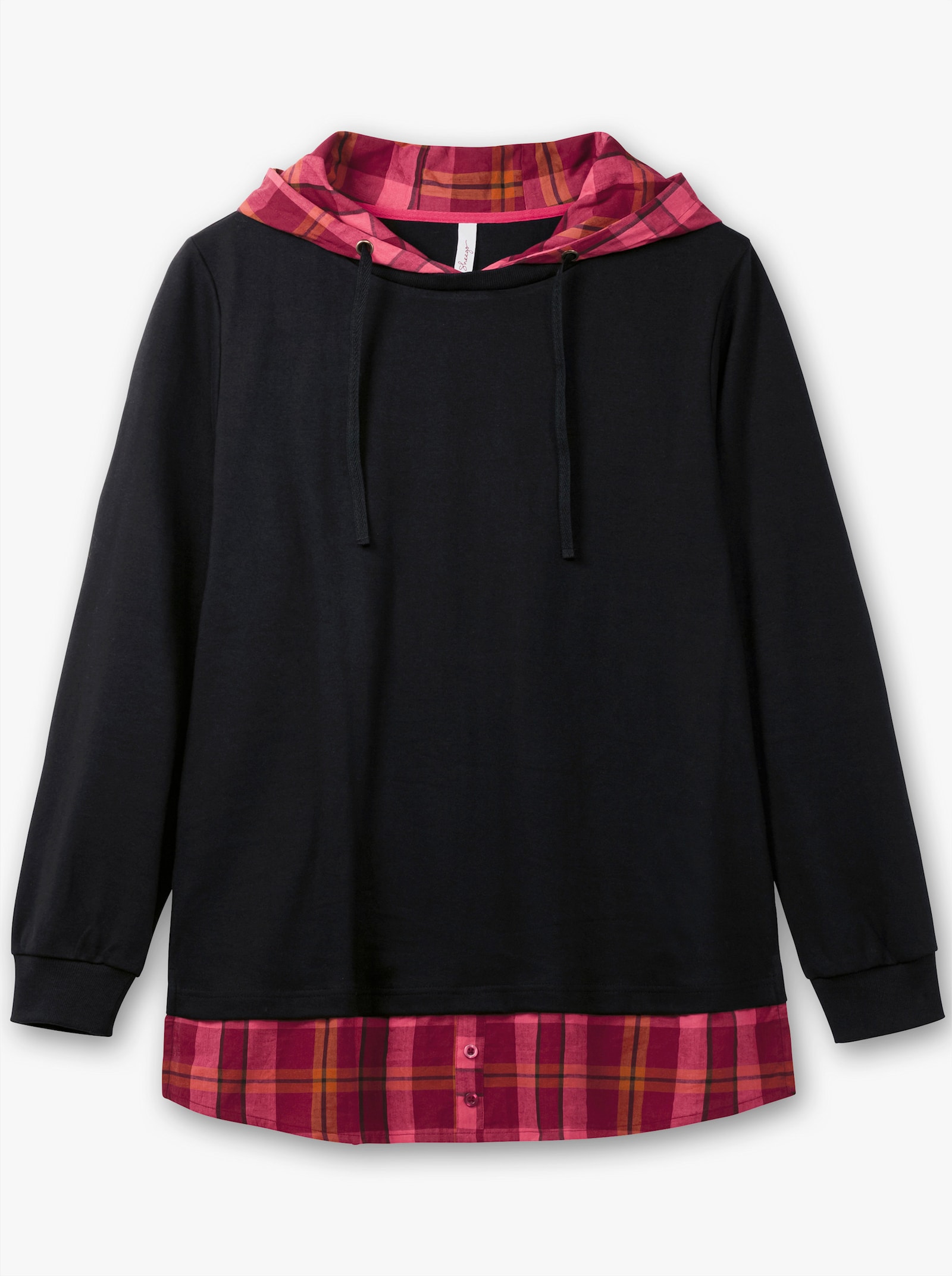 sheego Sweatshirt mit Flanell-Details - schwarz