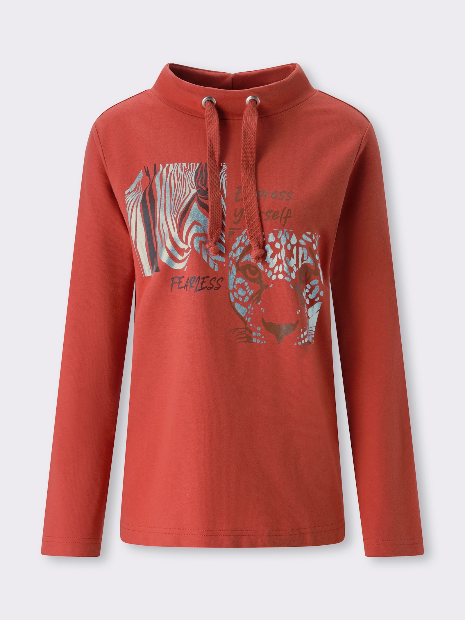 Sweatshirt mit Leo- und Folien-Print - terra-schoko