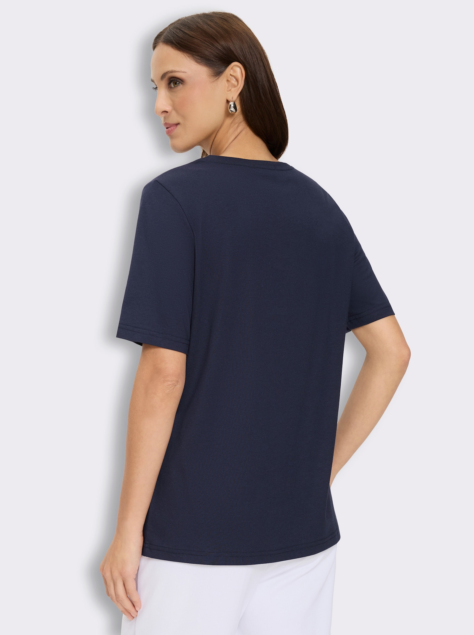 Rundhalsshirt mit Metallplättchen-Verzierung - marine