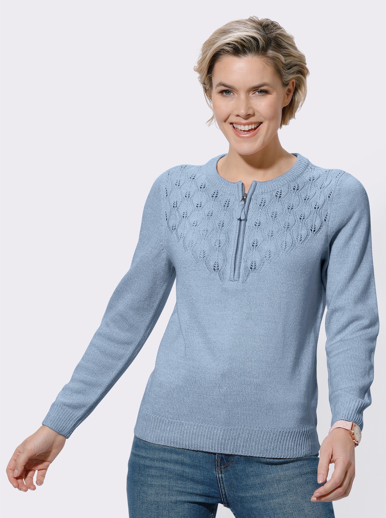 Rundhalspullover - bleu-meliert