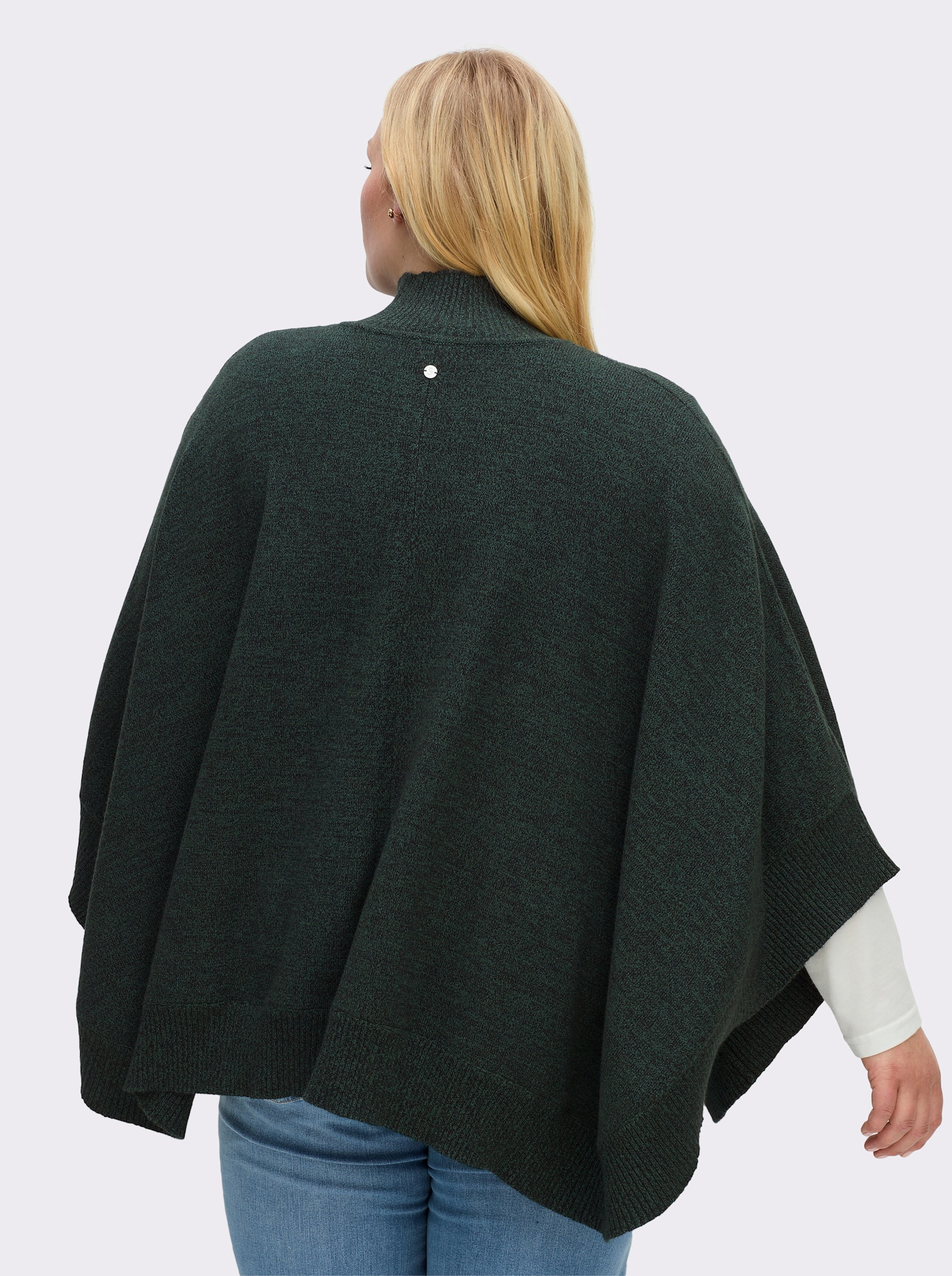 sheego Strickponcho mit Zopfmuster - moos-meliert