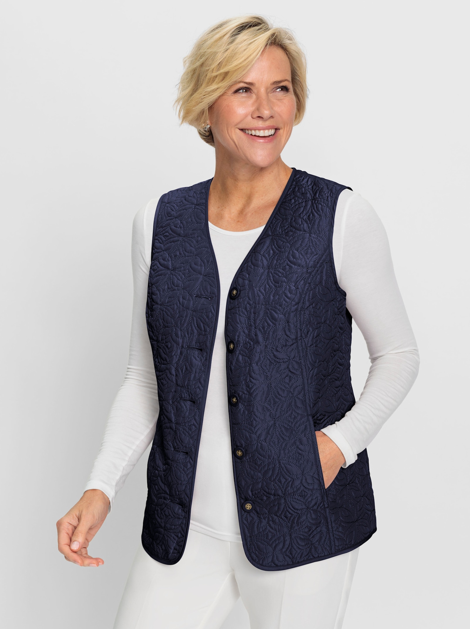 Steppweste mit Schmuckknöpfen - marine