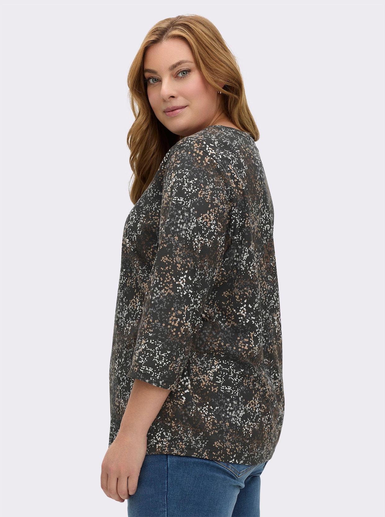 Print-Shirt mit Pünktchenmuster - schwarz-camel-bedruckt