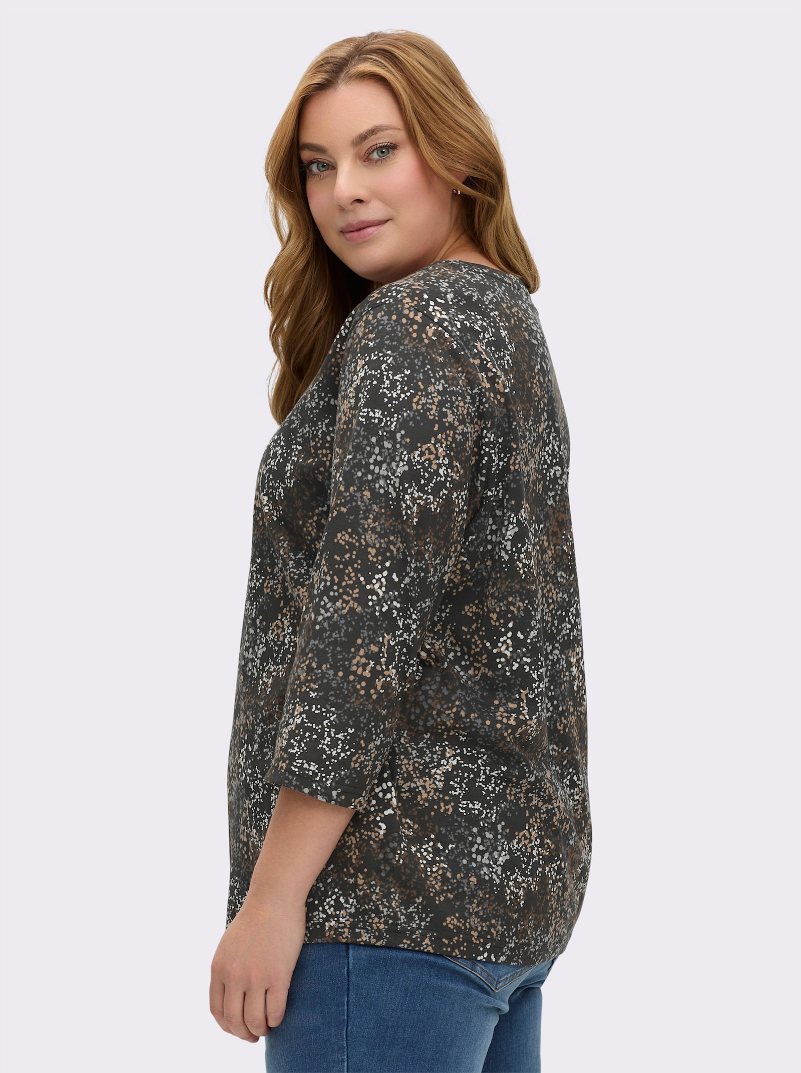 Print-Shirt mit Pünktchenmuster - schwarz-camel-bedruckt