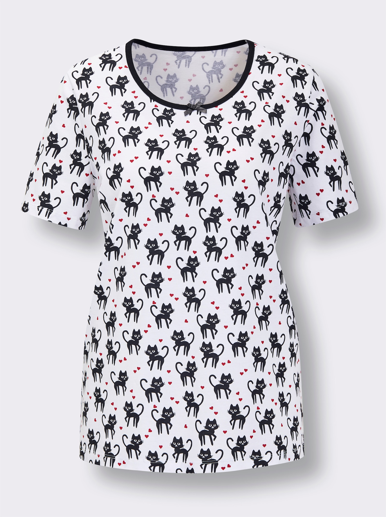 wäschepur Capri-Schlafanzüge mit Katzenmotiven - weiß-schwarz-bedruckt + weiß-rot-bedruckt