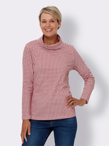 Rollkragenshirt - weiß-rot-bedruckt