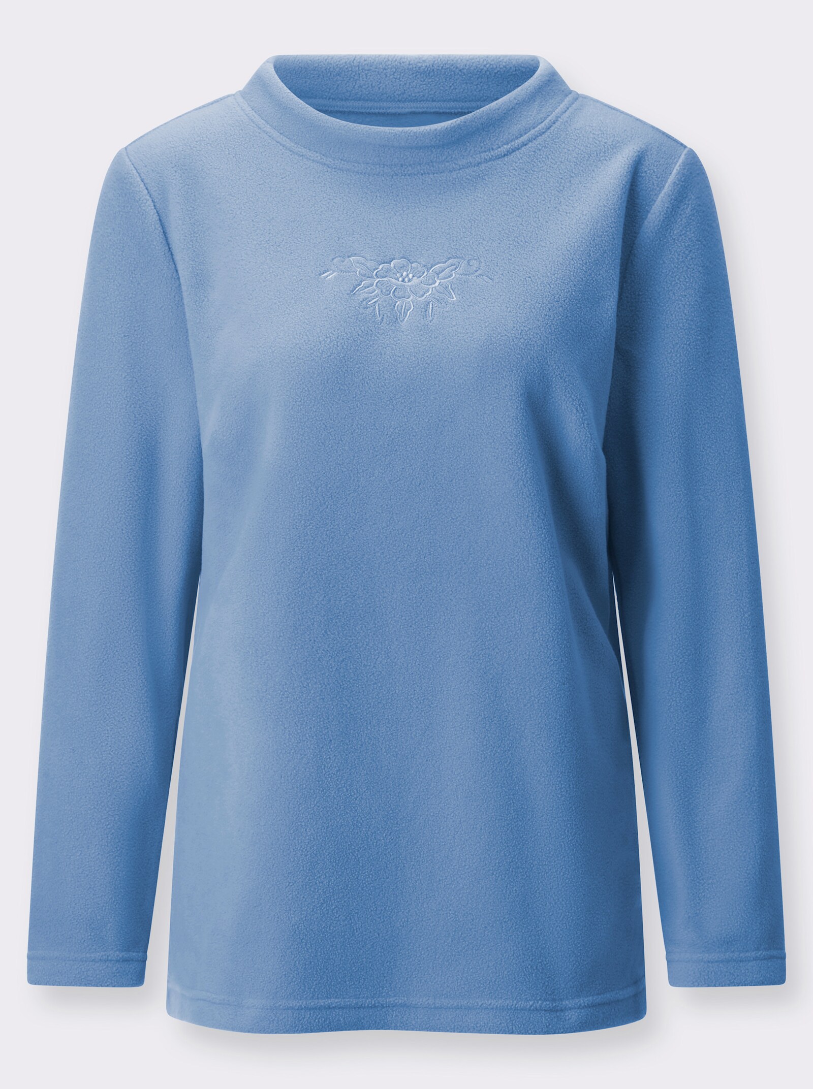 Fleeceshirt mit ton-in-ton-farbiger Stickerei - mittelblau