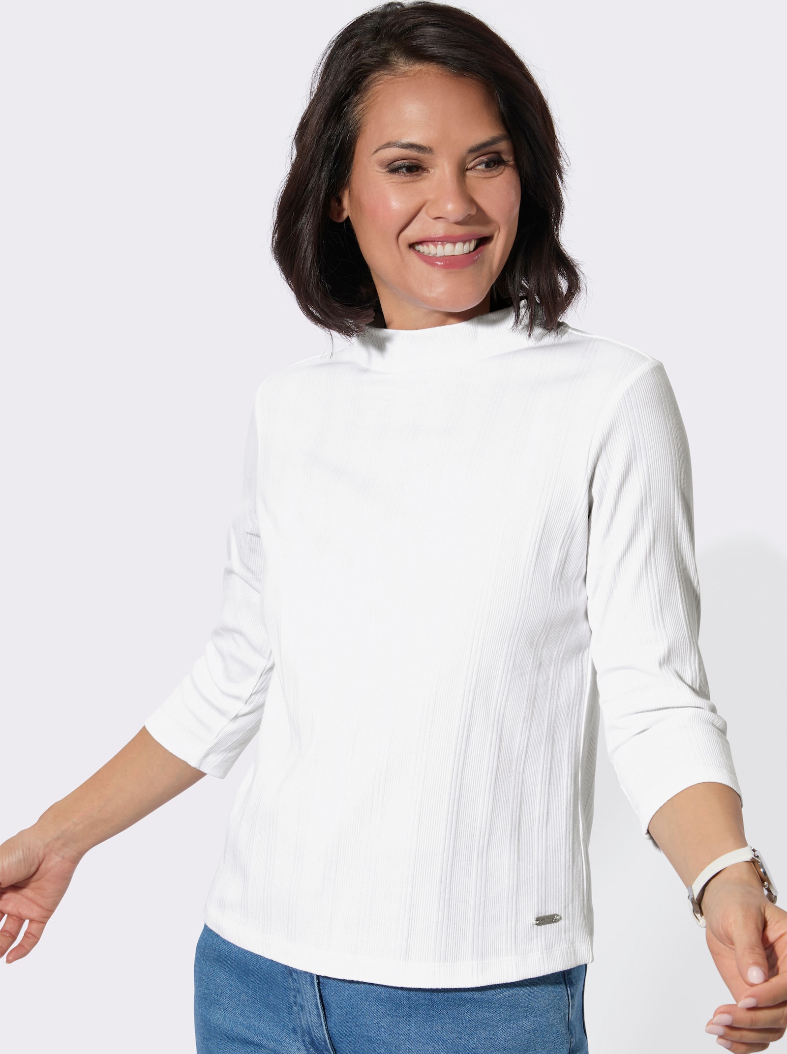 Stehkragenshirt im Jacquardmuster - ecru