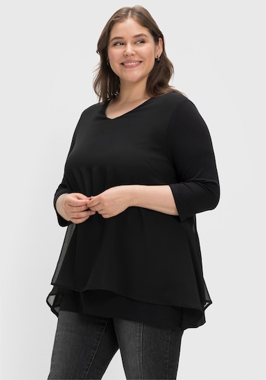 sheego Blusenshirt mit Zipfelsaum - schwarz