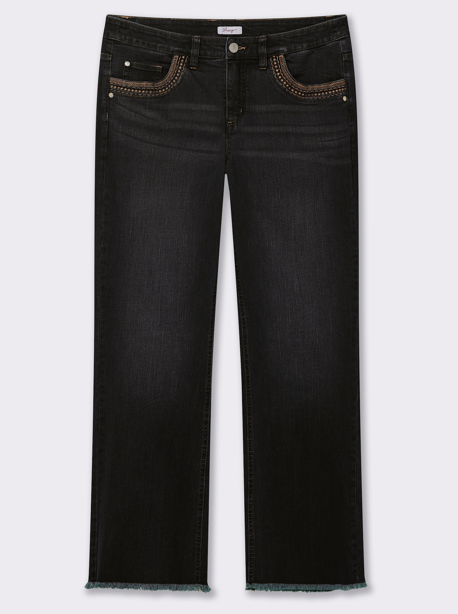 sheego Bootcut-Jeans mit Fransensaum - black denim