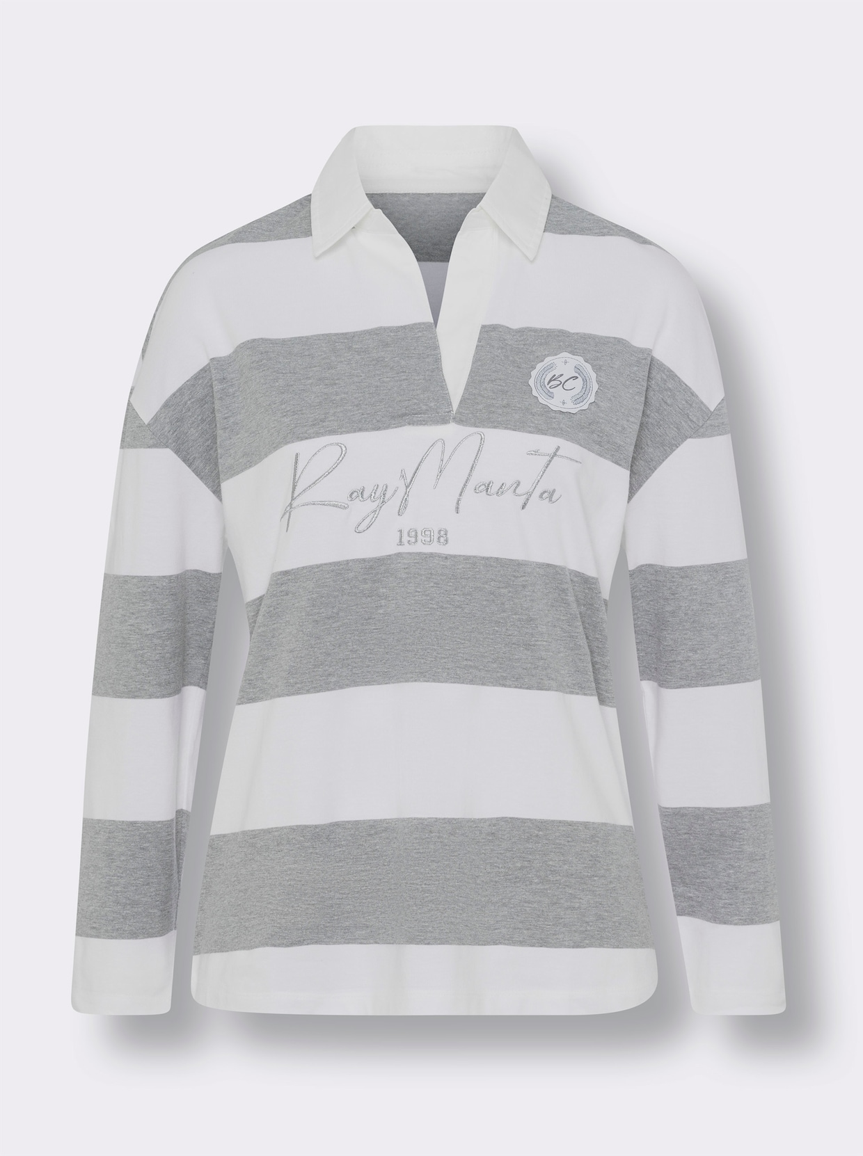 heine Poloshirt met lange mouwen - grijs/ecru geprint