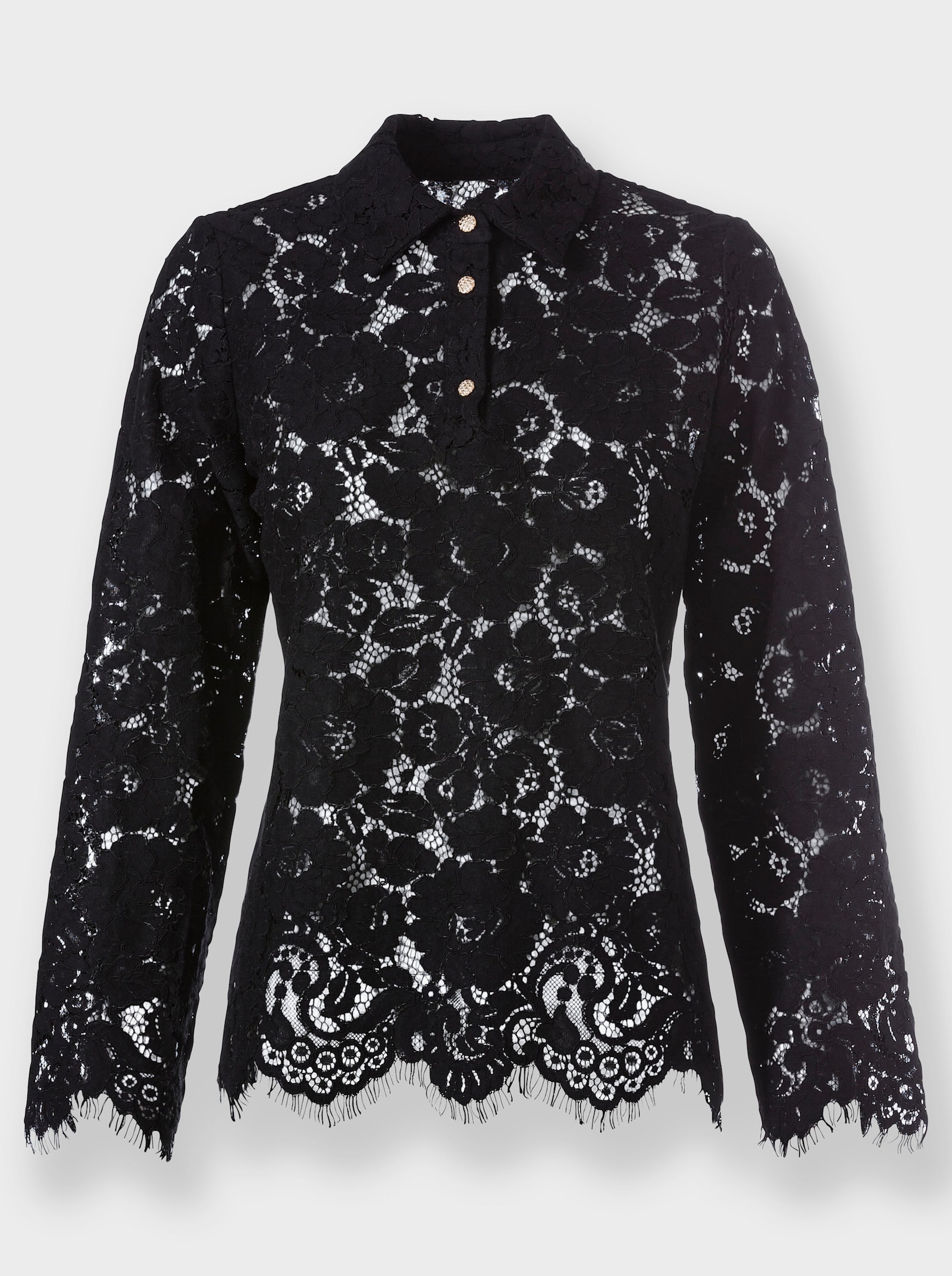 heine Spitzenbluse mit Wellenabschlüssen - schwarz