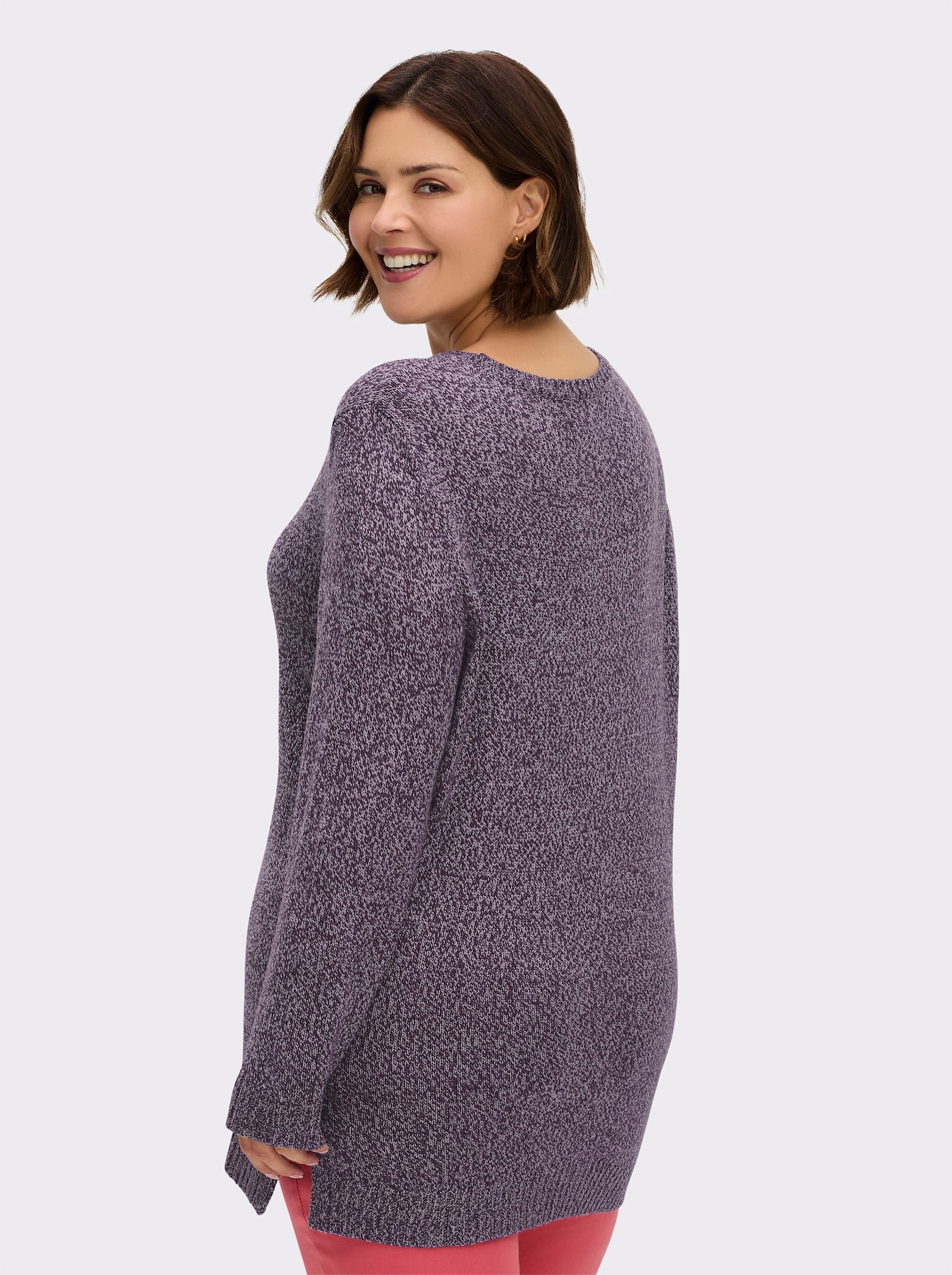Longpullover aus Melange-Garn - aubergine-meliert