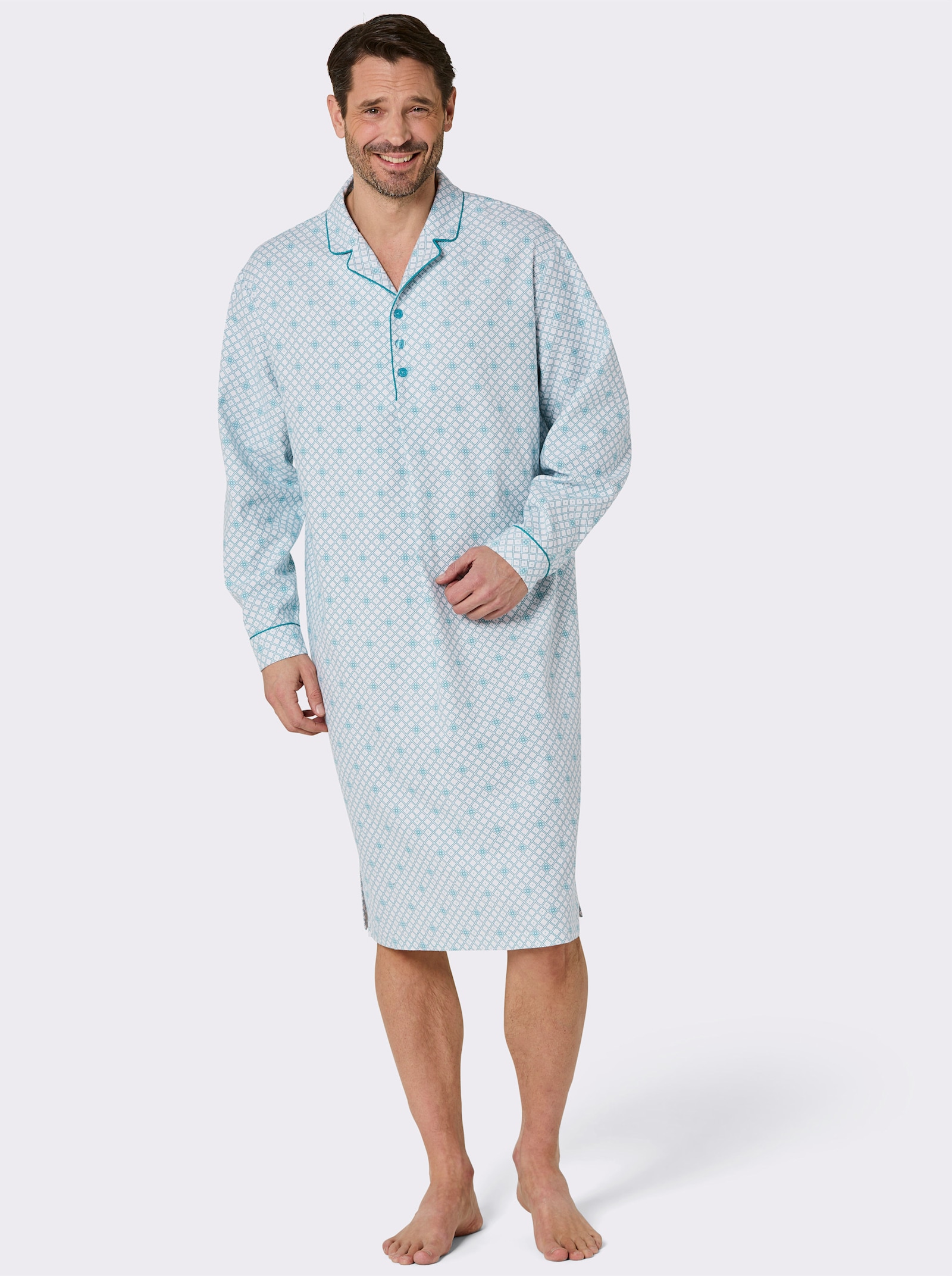 wäschepur men Nachthemd - ecru-mint-bedruckt