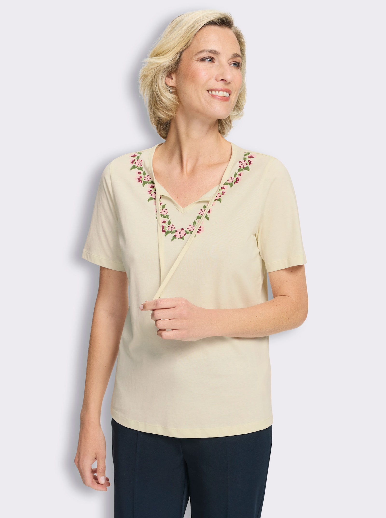 Shirt met korte mouwen en bloemenprint - champagne/roze