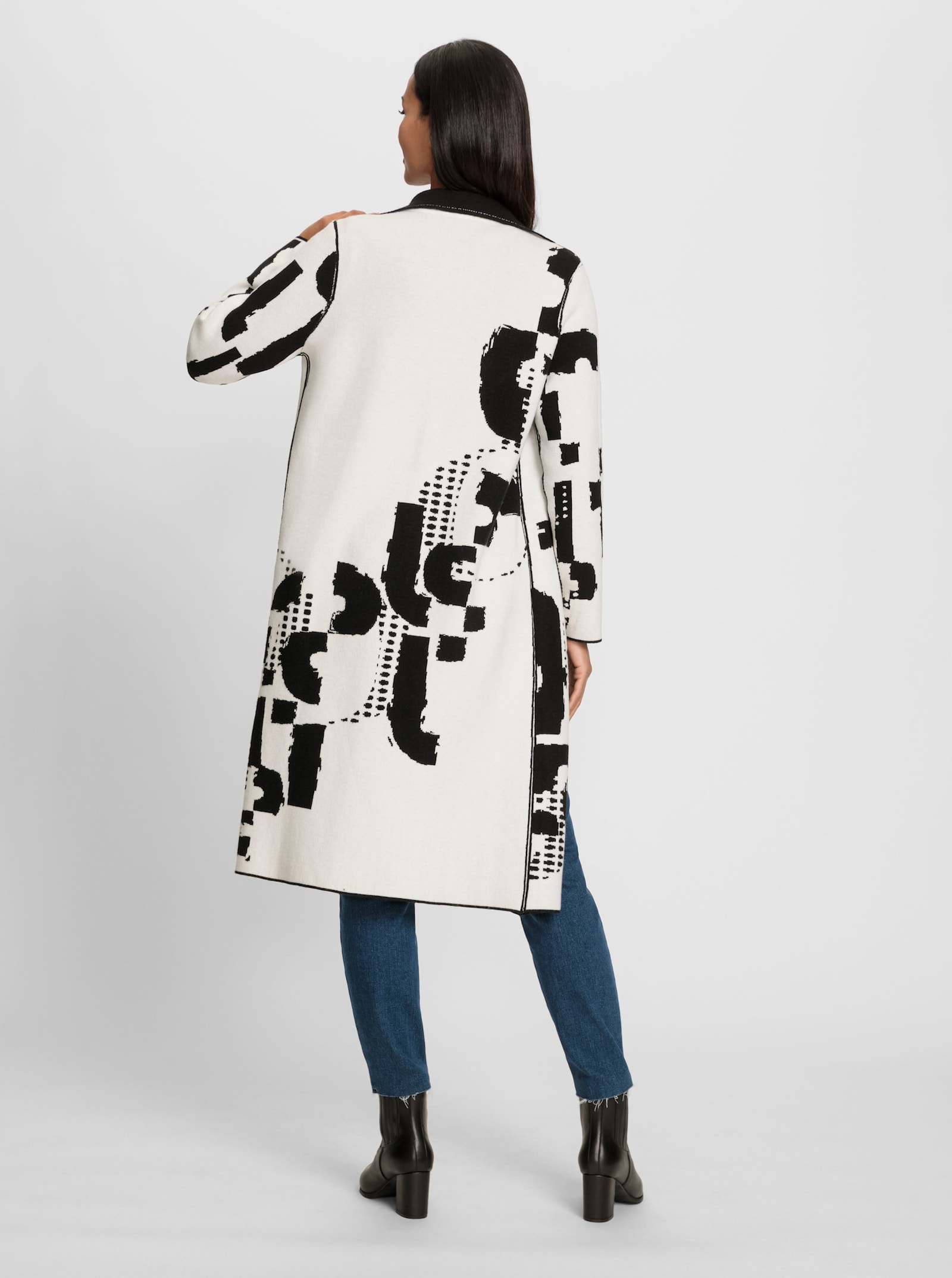 heine Gebreide mantel met reverskraag - zwart/ecru gedessineerd