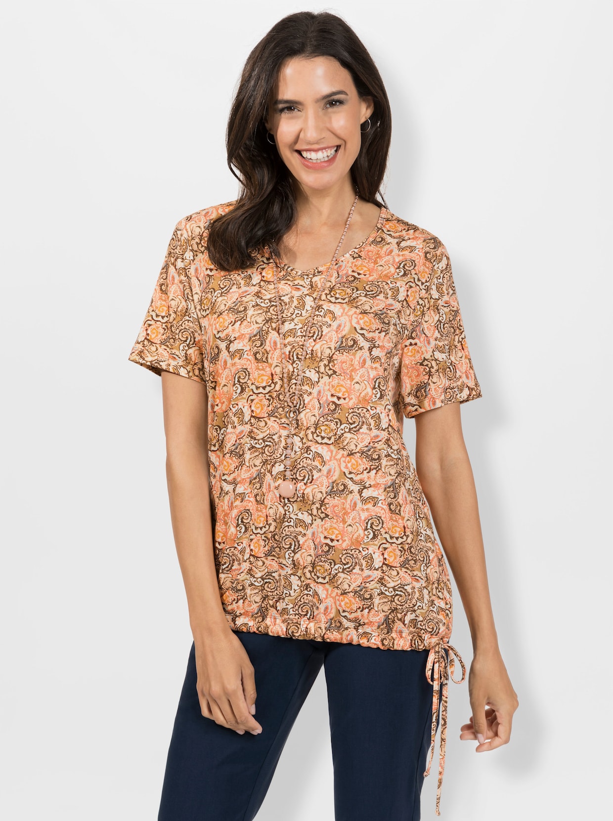 Shirt - apricot-braun-bedruckt