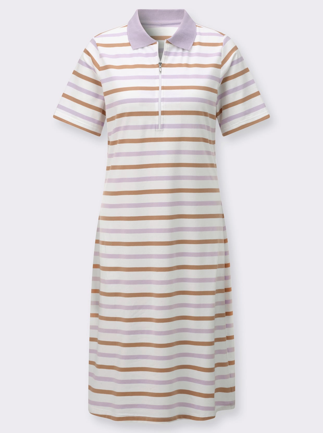 Polokleid - flieder-camel-geringelt