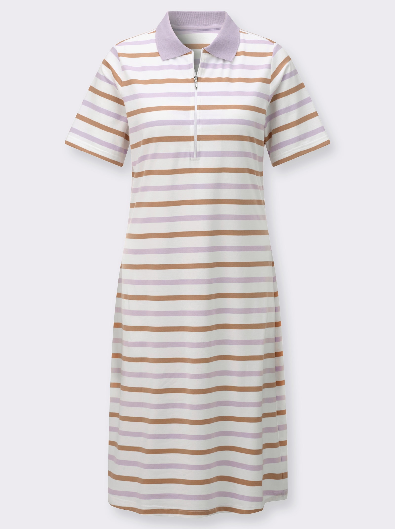 Polokleid im garngefärbten Ringel-Dessin - flieder-camel-geringelt