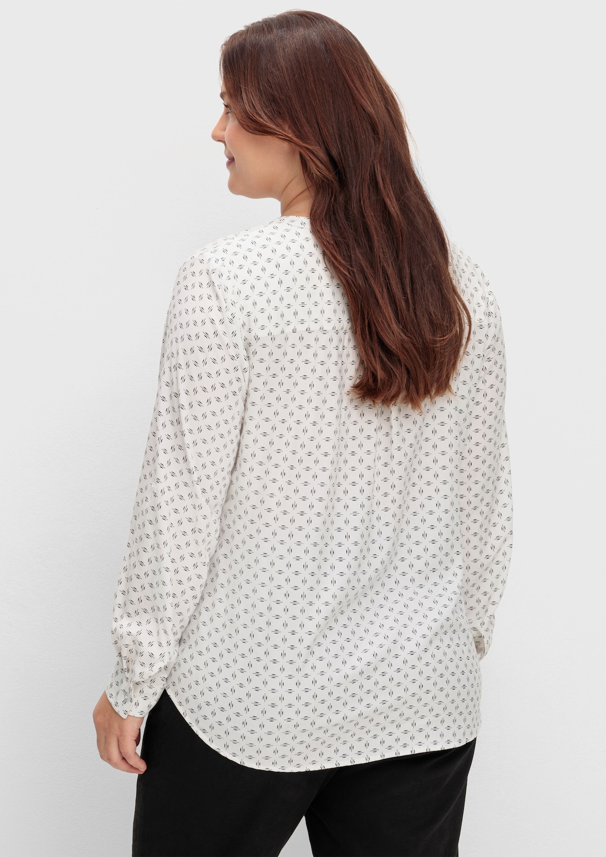 Schlupf-Bluse - weiß-marine-bedruckt
