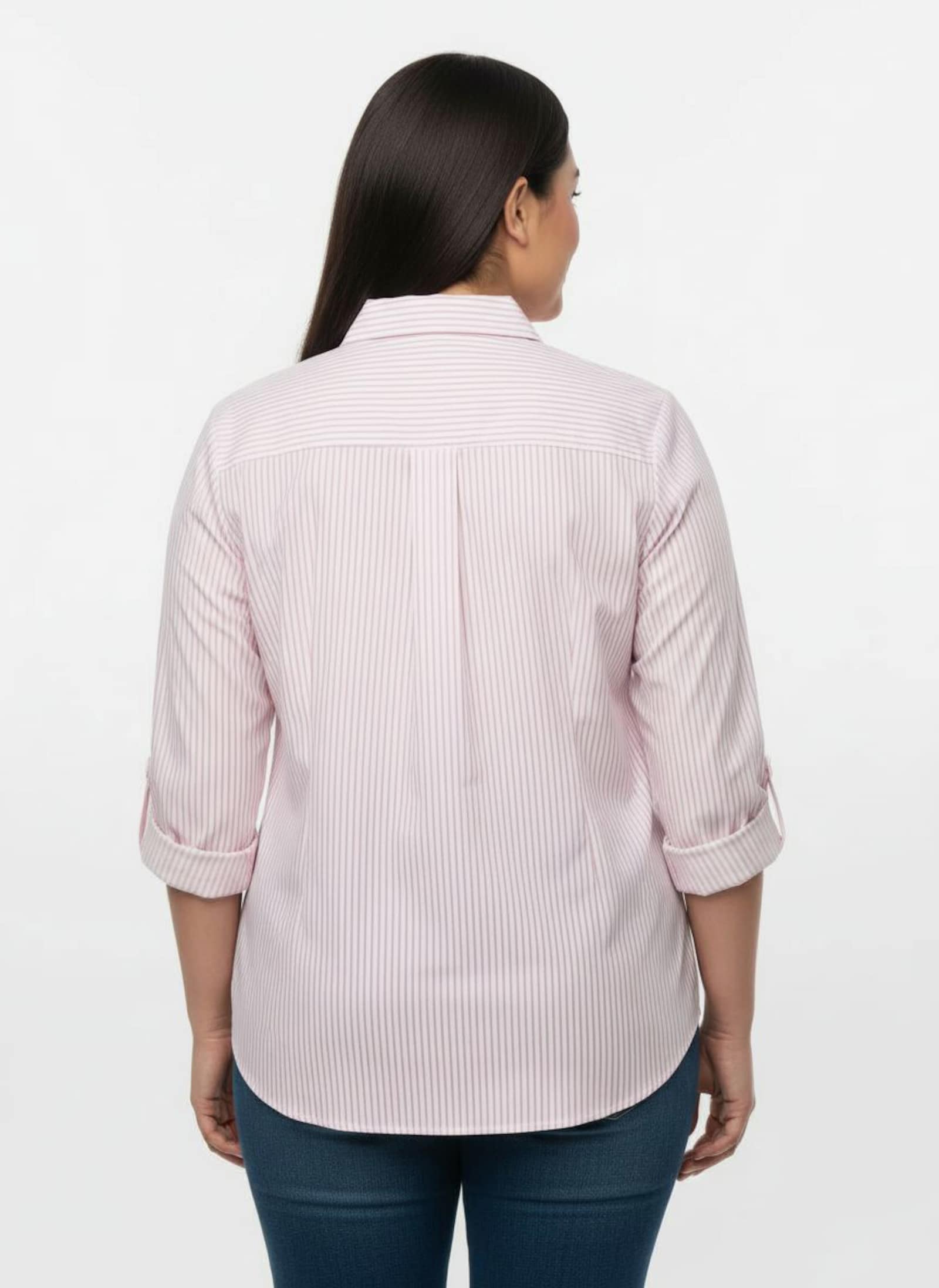 Gestreifte Bluse mit längenregulierbaren Ärmeln - rosé-ecru-gestreift