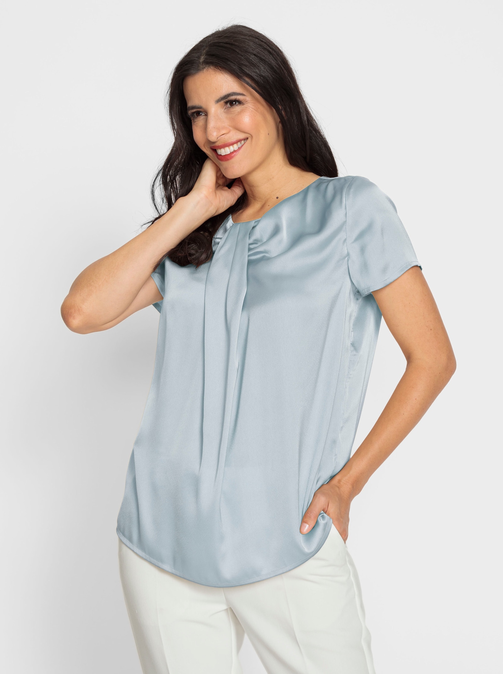heine Kurzarmbluse mit Falten und Raffungen - hellblau