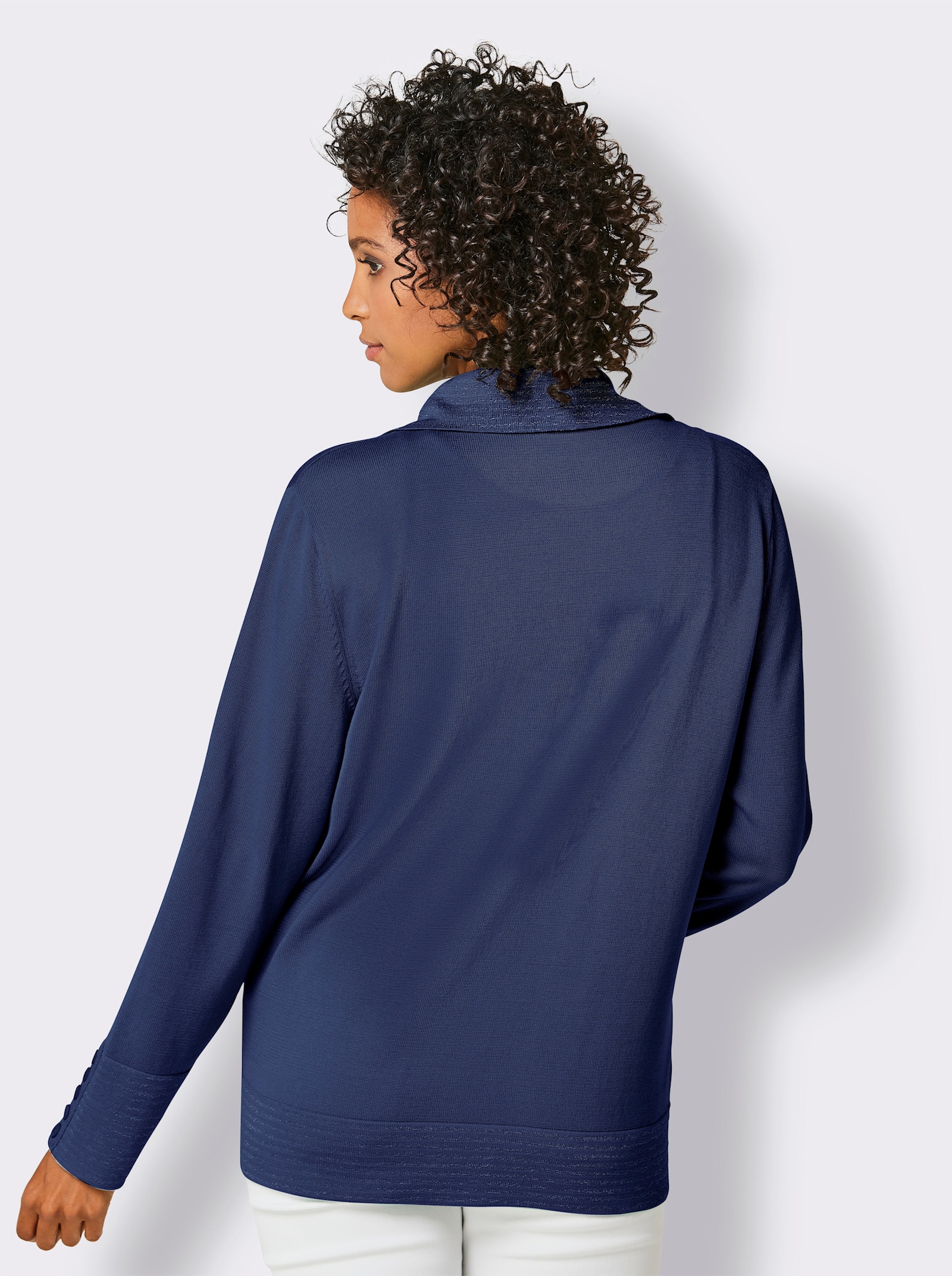 CREATION L PREMIUM Feinstrickjacke mit gestreiften Abschlüssen - marine