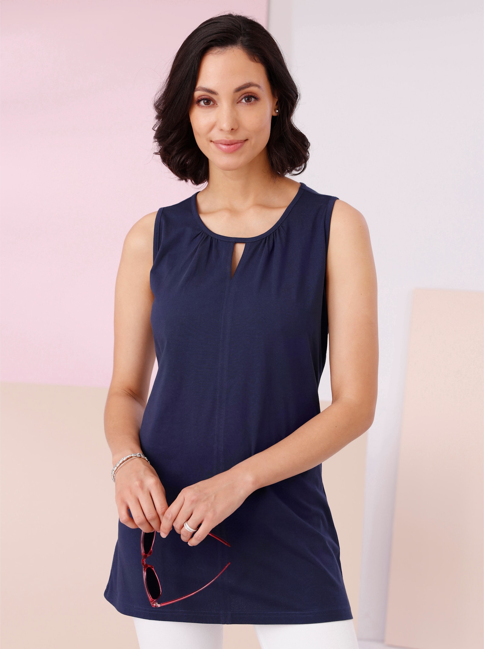 Shirttop mit dezenter Raffung, in A-Form - nachtblau