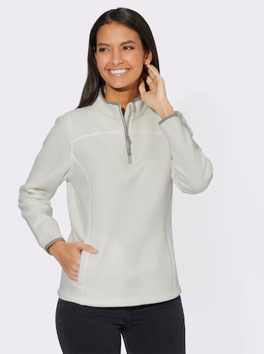 Fleeceshirt mit Stehkragen und Reißverschluss - ecru