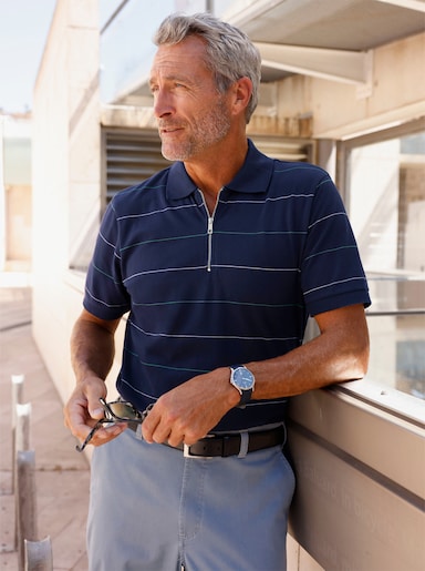 Marco Donati Kurzarmshirt mit garngefärbten Streifen - marine-gestreift