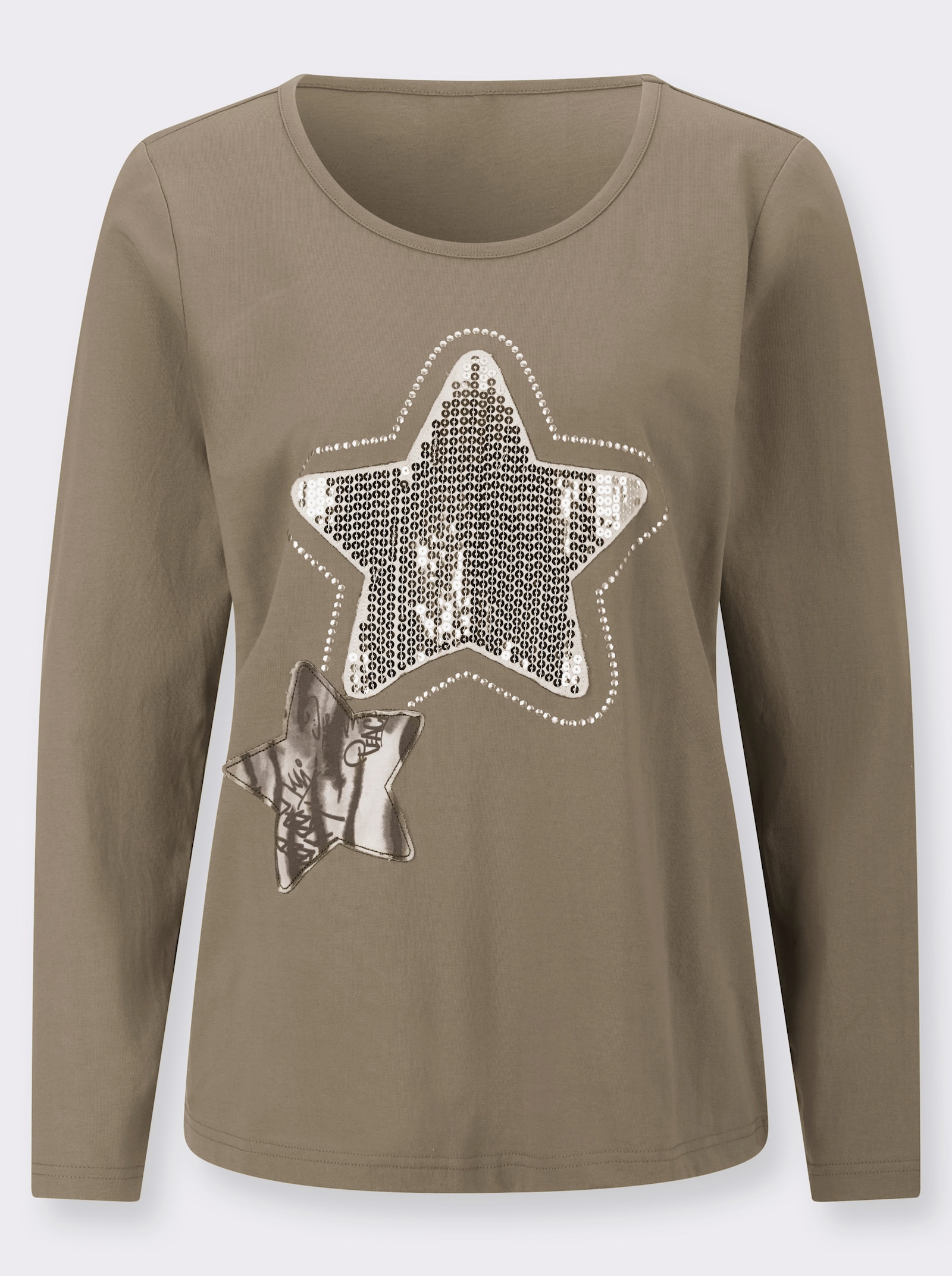 Rundhalsshirt mit Sternen-Motiv - schlamm