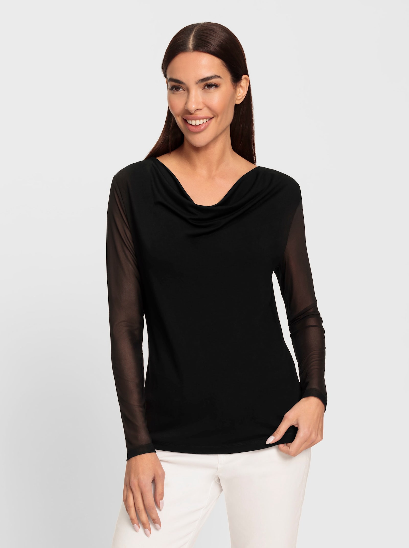 heine Wasserfallshirt mit transparenten Ärmeln - schwarz
