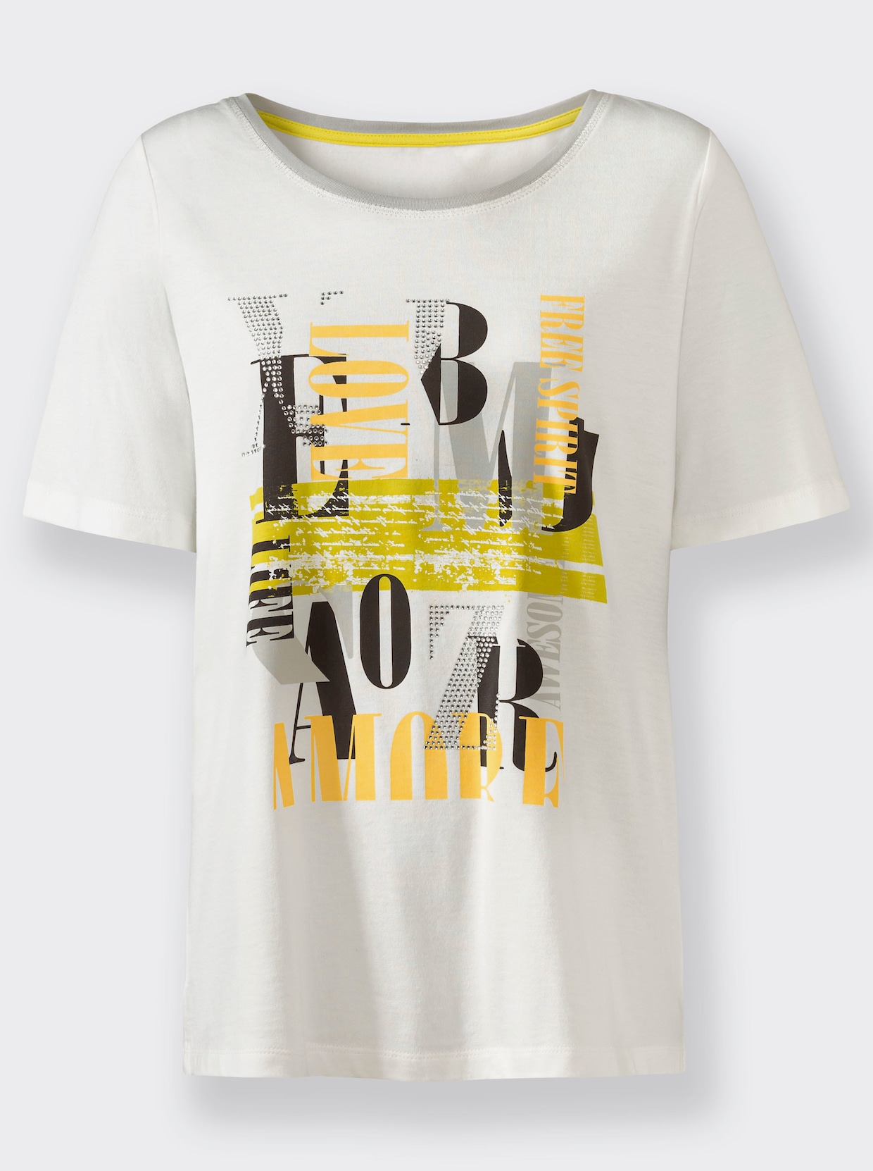 Shirt - ecru-limone-bedruckt