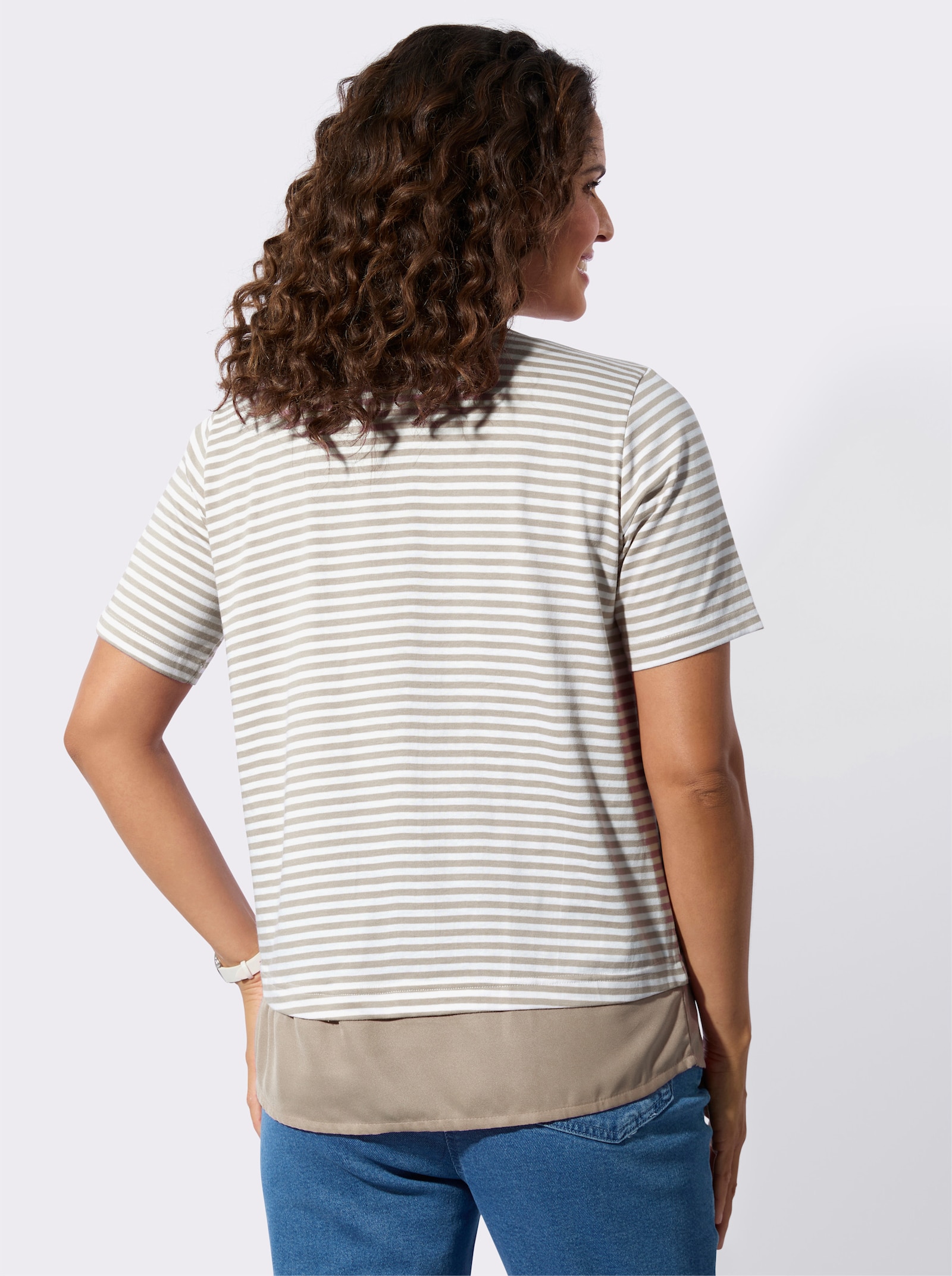 Ringelshirt im Lagen-Look - sesam-ecru-geringelt