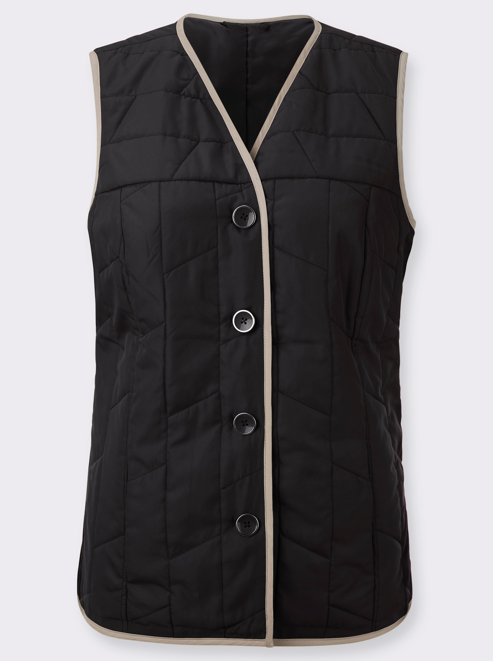 Steppweste mit kontrastfarbigen Paspelierungen - schwarz