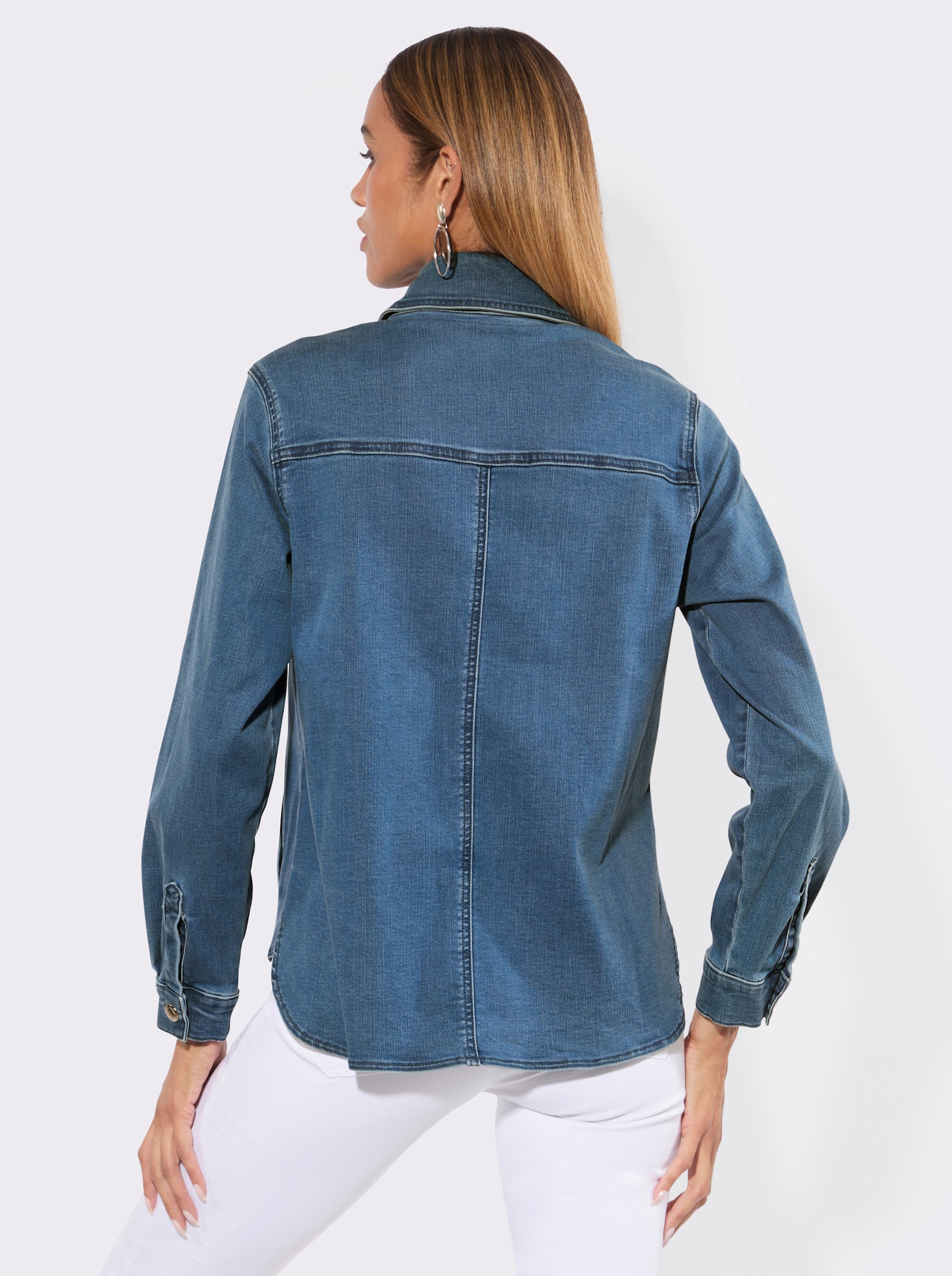 Jeansbluse mit Cut-outs - blue-bleached
