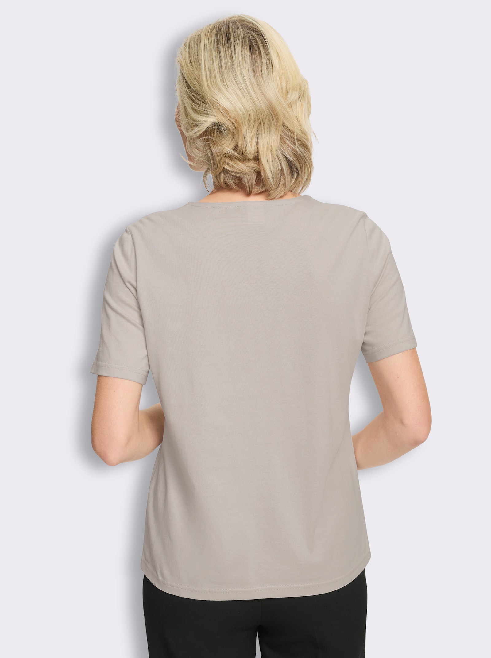 Shirt met korte mouwen, met glittersteentjesapplicatie - lichtgrijs