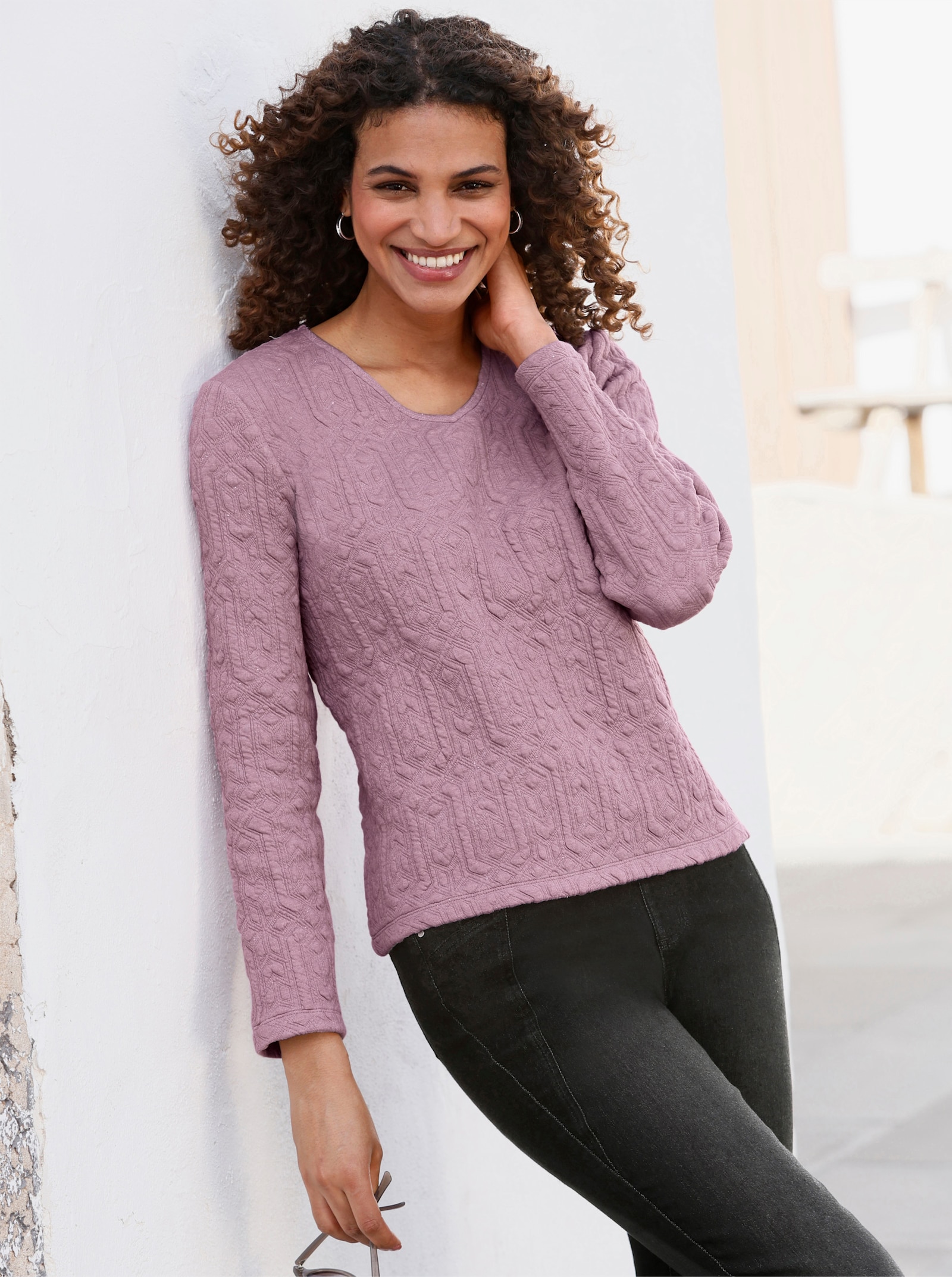 Langarmshirt im Jacquardmuster - mauve-gemustert