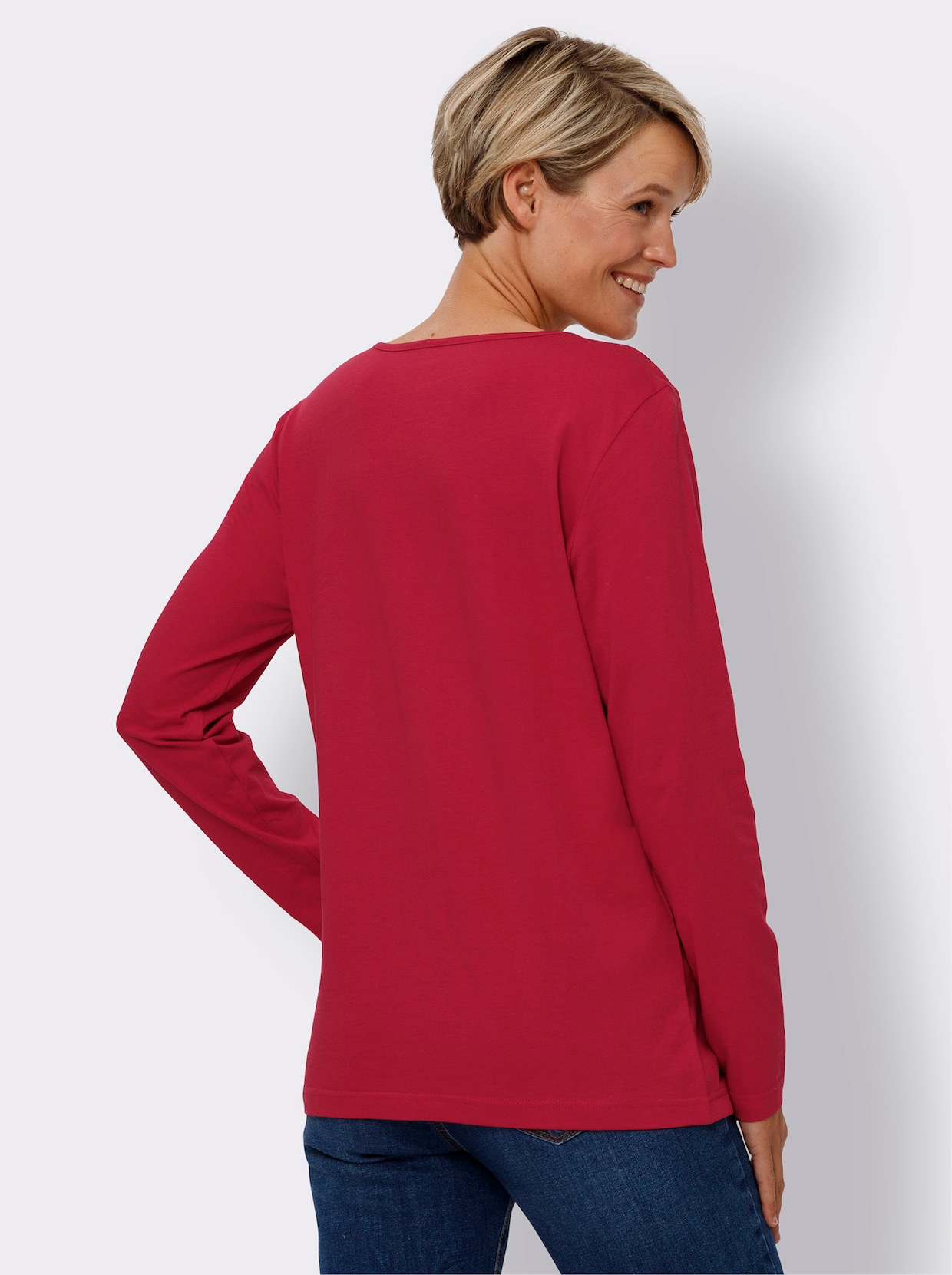 Shirt met lange mouwen - rood/ecru bedrukt