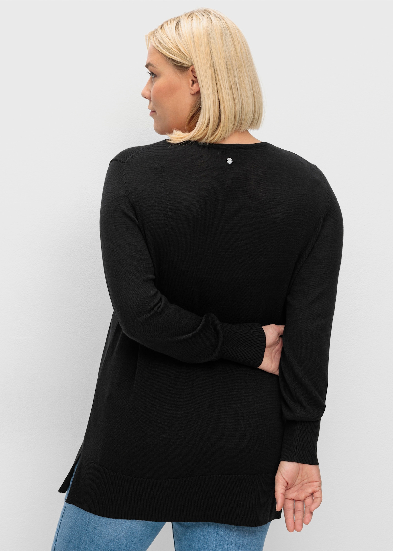 sheego Strickpullover mit V-Ausschnitt - schwarz