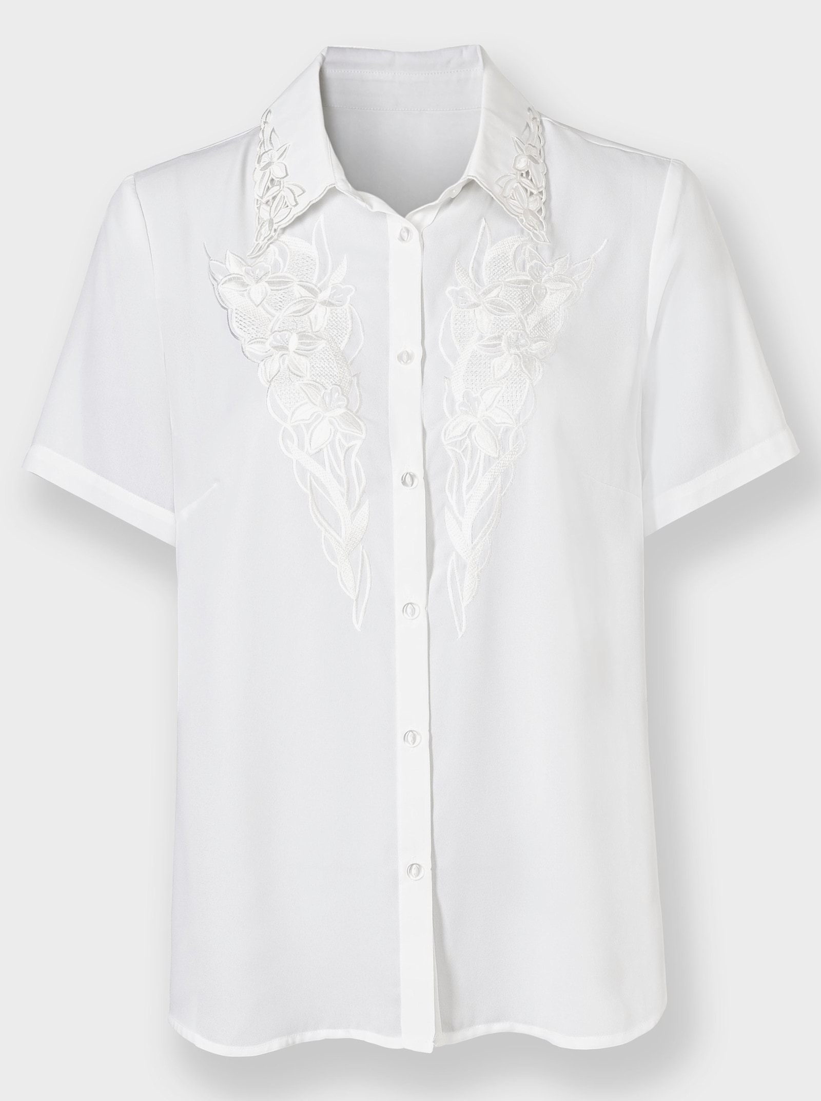 Blouse met korte mouwen en borduursel op de kraag - ecru