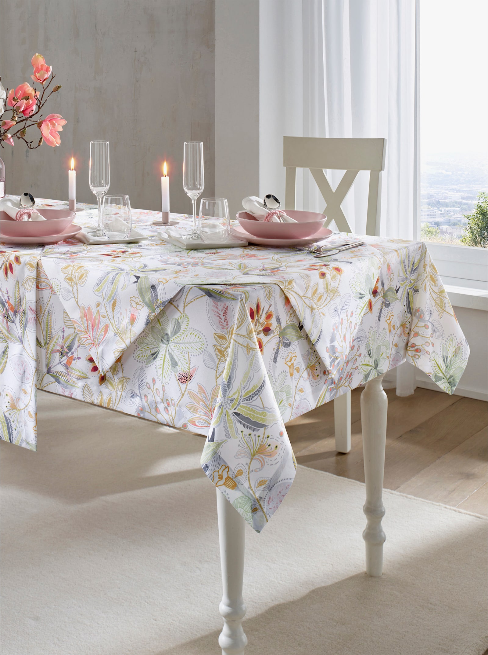 Tischdecke - champagner-eucalyptus-bedruckt