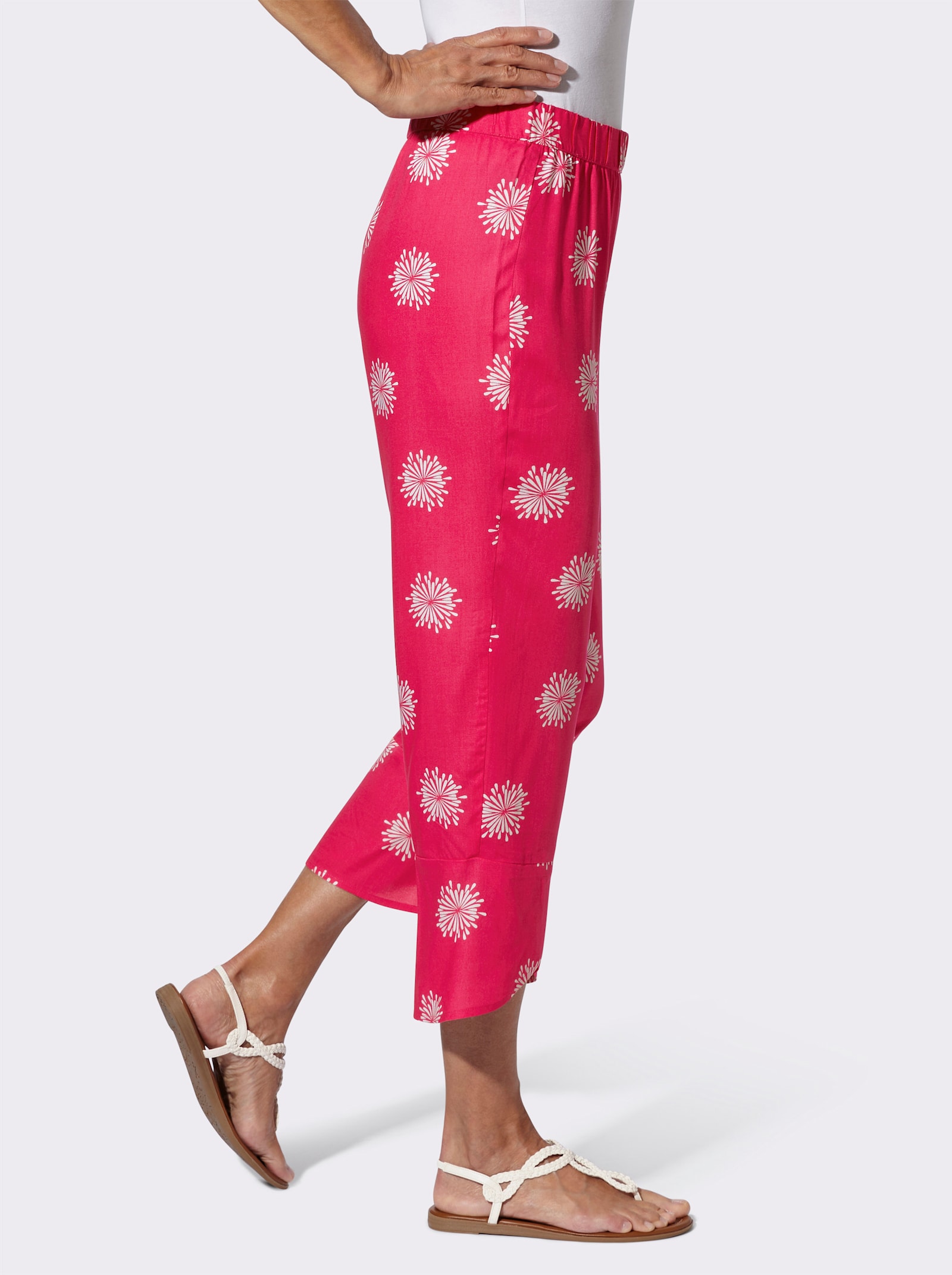 7/8-Hose mit überlappendem Saum - pink-weiss-bedruckt