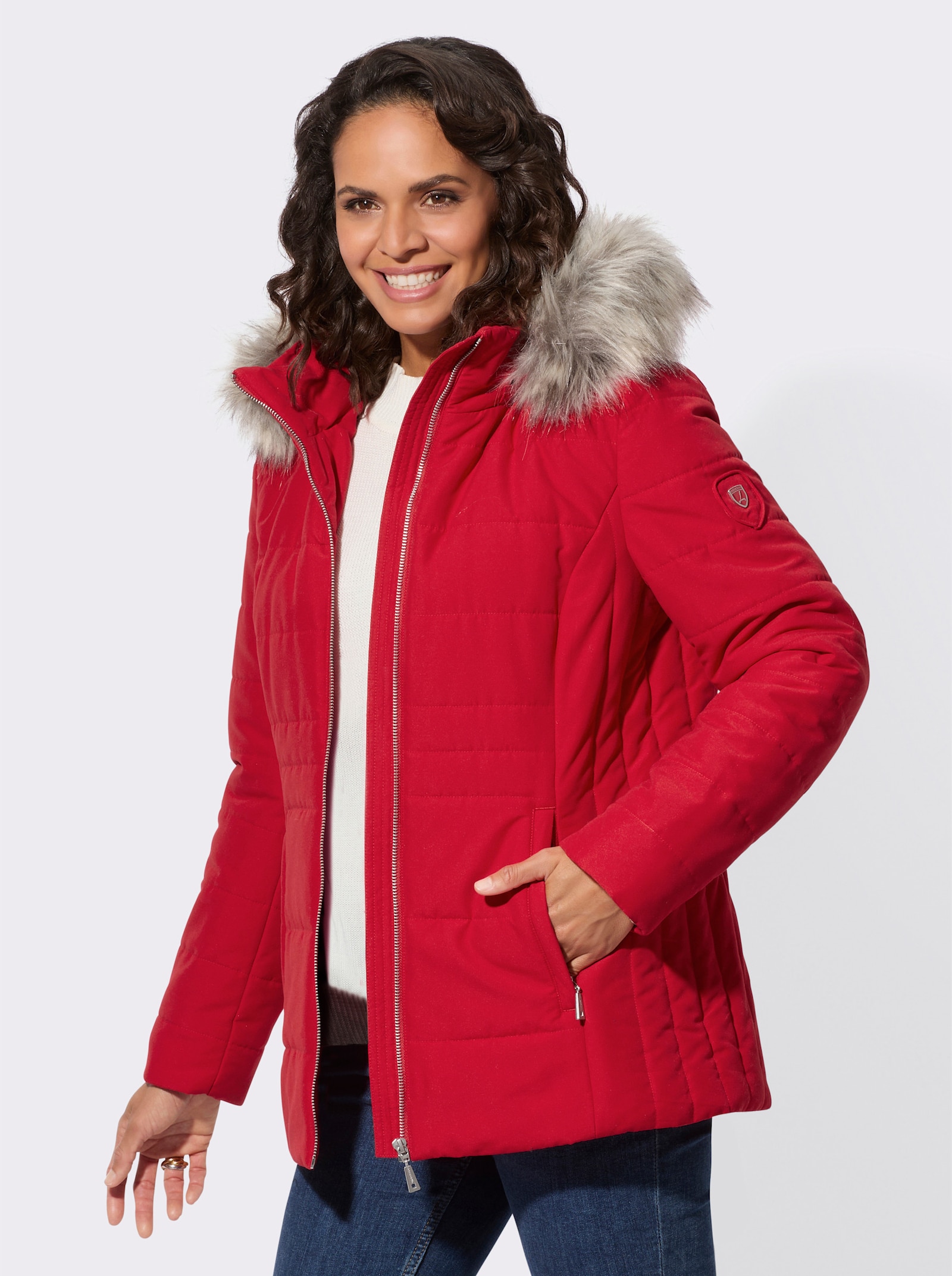 Outdoorjacke mit abnehmbarer Kapuze - rot